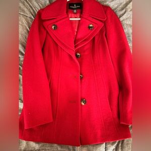 London Fog Women's Vibrant Red Pea Coat
